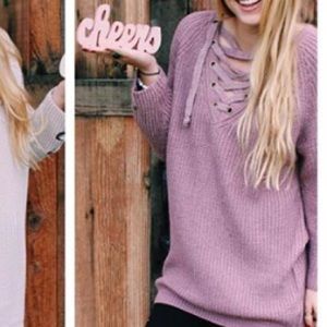 Mauve/purple lace up sweater